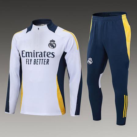 2425 Ny Argentina Bayern Portugal Lige Halv Lynlås Jakke Voksen Fodbold Uniform Sæt Real Madrid/White 2XL