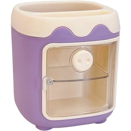 Flerfärgad tecknad grispennhållare (lila), söt kosmetikaförvaringshylla, multifunktionell förvaringsbehållare, klassrum student skrivbord skrivbord 