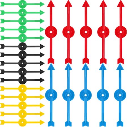4 tommers pilspinner i plast i 5 farger for skole, tavlespinner (25 stykker)