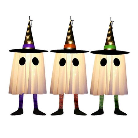 Hængende spøgelsesdekoration med LED-lys, realistiske spøgelser med heksehat, feriedekoration til baggårdsindretning [D]