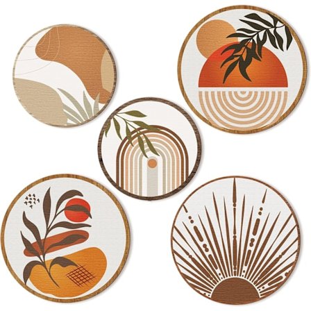 5 st Boho Väggkonst Dekor Trä Vardagsrum Vägg Dekor Bohemisk Vägg Hängande Dekor Farmhouse Geometrisk Hängande Dekor