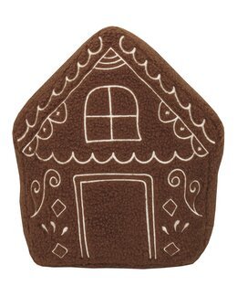 Fylld kudde i form av pepparkakshus i teddymaterial 1-pack Brun - Jul - Redlunds