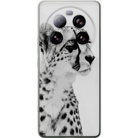 Xiaomi 13 Ultra Gjennomsiktig deksel Stilsiktig svart-hvit nærbilde av en gepard med rolig blikk og elegante markeringer som fremhever dens kraftige