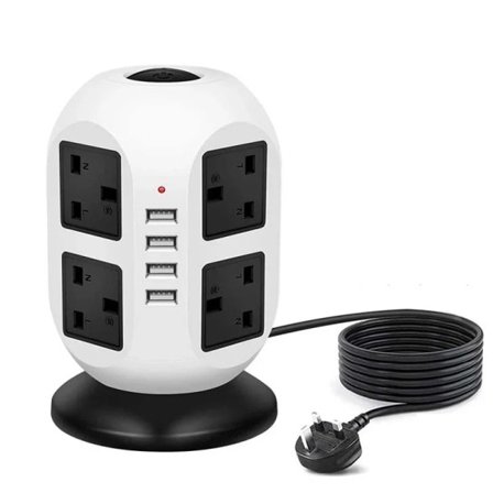 Tower Power Strip Vertikal UK Plug Adapter Utlets 8 World AC Best quality Multi Electrical Sockets med USB Surge Protector 3m Förlängningssladd