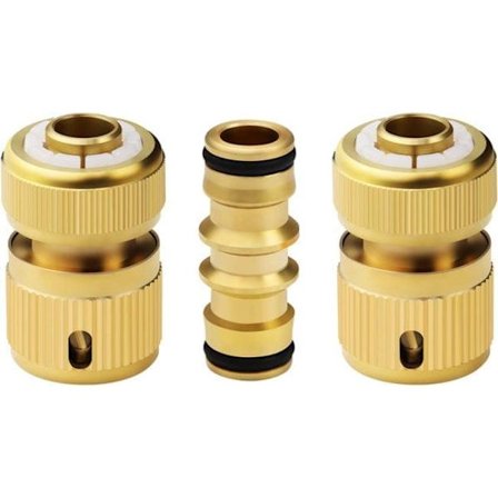 Messingkobling dobbelt han + 2 hurtige 1/2-tommers slangekoblinger til vandtilslutning_OF