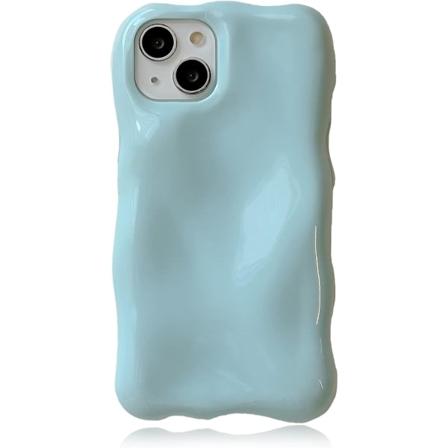 IC iPhone 13Pro søtt deksel, uregelmessig form minimalistisk stil 3D himmelblå ensfarget deksel, støtsikker mykt TPU deksel for jenter, kvinner