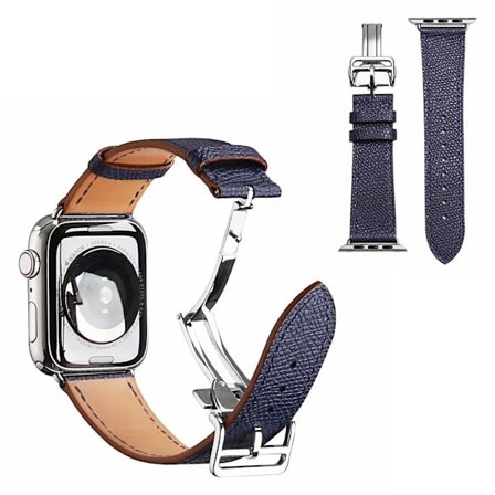 äkta läder silver spänne klockarmband för Apple Watch Series 6 / 5 40mm - mörkblå