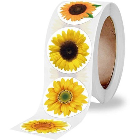 1 rulle solros-etiketter, tack-klistermärken, 500 st 2,5 cm/1 tum runda självhäftande etiketter, dekorativa belöningsetiketter, för kuvertkort