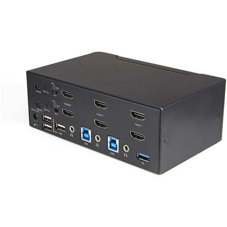 StarTech 2 Port Dual Monitor HDMI KVM Switch, 4K 60Hz Ultra HD HDR, Desktop 4K HDMI 2.0 KVM Switch with 2 Port USB 3.0 Hub (5Gbps) & 4x USB 2.0 HID
