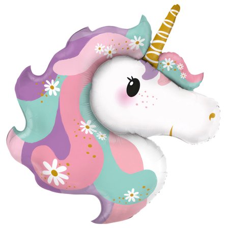 Folieballon Enhjørninghoved med Tusindfryd