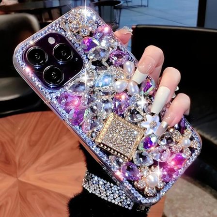 Yhteensopiva iPhone 16 Pro Max Bling Glitter -kotelon kanssa, ylellinen söpö kimalteleva strassi-timantti tyttömäinen suojaava puhelinkotelo naisille 