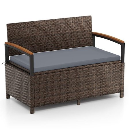 Polyrottininen ulkopenkki säilytystilalla ja tyynyllä, harmaa