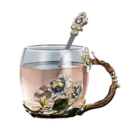 330 ml emaljeret vandglas, varmebestandigt glas, blomsterte