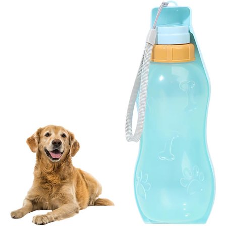 1 stk. Bærbar Hundevandflaske, 350 ml Foldbar Hundevandflaske, Hund Kat Kæledyr Udendørs Drikkeskål med Vandskål (Blå, 350 ml)