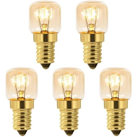 Set med 5 Salt Bulb 25W E14 T22, Varmvit Glödlampa 2700K, 160LM, AC 230V, Ugnslampa 25w 300°, För Ugn, Kyl, Saltlampa, Grillugnar KLB