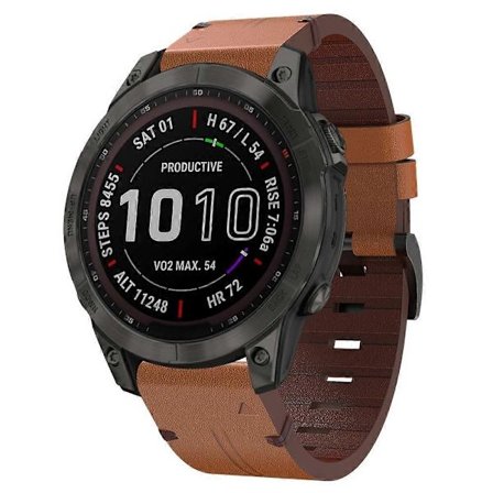 Garmin Fenix 7 Sapphire Solar 22 mm:n nahkainen terässolkikiinnitteinen ranneke (FMY), ruskea