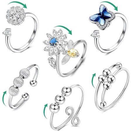 6 st Fidget-ångestringar Justerbara Ringar Set Justerbara Ringar Fidget Ringar Damernas Pärlband