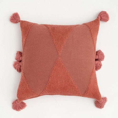 IC Mjukt stickat kuddfodral med tofsar Fyrkantiga kuddfodral Örngott för vardagsrum Soffa Soffa Sovrumsinredning (rosa, 18"x18")