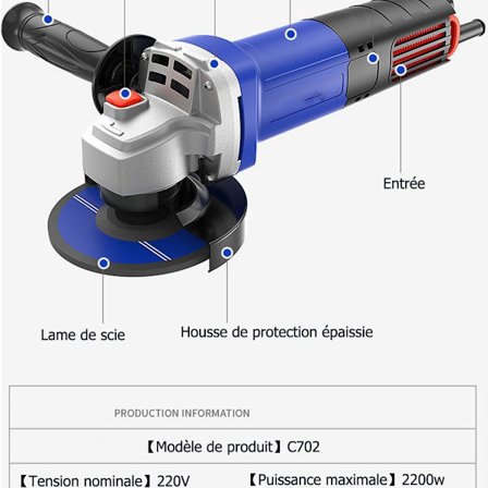 Sähkökäyttöinen kulmahiomakone - Toimitetaan 1500 W:n Cisea-sivukahvalla