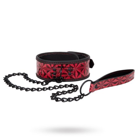 Diabolique Dark Red - Halsband Med Koppel - Vuxen.se - BDSM halsband, BDSM koppel