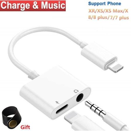 Jack-adapter til iPhone - Hovedtelefonadapter - Lyd og opladning - Hvid - 12,45 cm - ABS + TPE