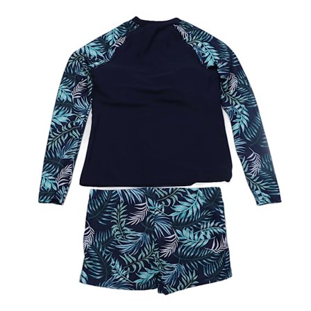 Dame Todelt Badedrakt Polyesterfiber Lange Ermer Bladmønster Badebekledning Surfedrakt for Basseng Strand