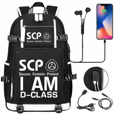Scp Foundation Sort rygsæk tegneserie skoletaske til teenagebørn | Rejsetaske med usb, bærbare skuldertasker