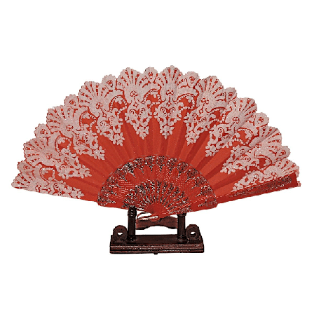 Vifte - Hvid kant med glimmer - Chiffon med plastikbund - Rød