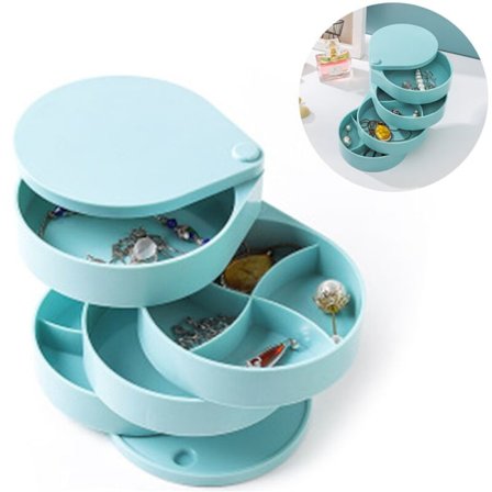 Smykkeskrin til piger, smykkeopbevaringsboks, lille ørering, 4-lags roterende smykkeopbevaringsboks til armbånd, ring