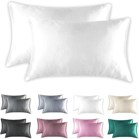 Satin Örngott Standardstorlek Set om 2 Mjuka och Silkeslena Anti-rynk Lättskötta Örngott för Hår och Hud (50x66 cm Vit)