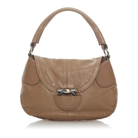 Salvatore Ferragamo Pre-owned, Gancini Leather Shoulder Bag Bruin, Dames, Maat:ONE Size
