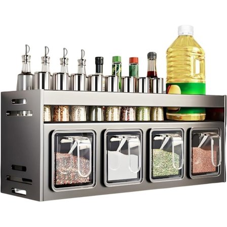 Krydderihylde til Køkkenet – Vægmonteret Krydderi-organisation til Sukker, Salt & Peber – Hængende Hylde Over Komfuret_OF