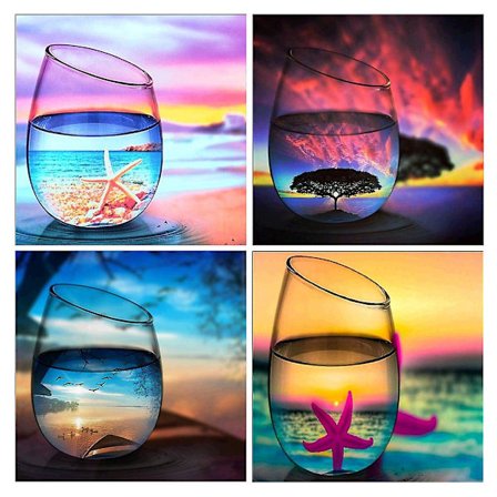 4-pack Vinglas Kopp 5d DIY Diamantmålningskit Full Borr För Strassbroderi