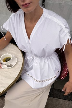 NA-KD Cotton Elastic Waist V Neck Top - Sommer toppe - Hvid - EU 32