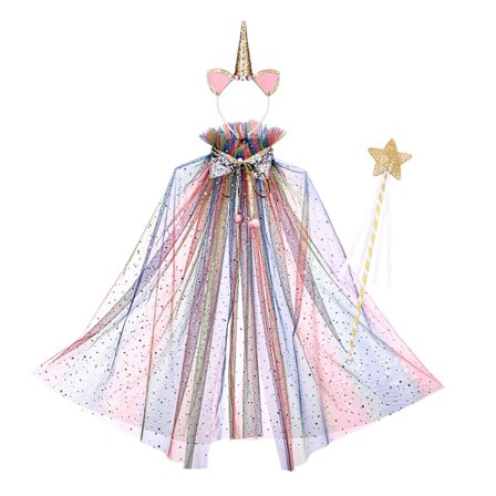 Soimiss Regnbue Kappe Enhjørning Hovedbeklædning Fe-Pind Sæt Farverig Unik Kappe & Hår & Fe-Pind Kostume Tilbehør Til Cosplay Dans Party Prom (c