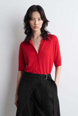 COS Women's Merino Wool-Blend Polo Cardigan in Blue