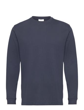 Mango Long-Sleeved Pique Cotton T-Shirt Marinblå
