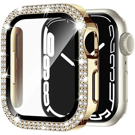 Glas+Diamant Skal För Apple Watch Fodral 46mm 40mm 44mm 41mm 42mm 45mm Bling Stötfångarskydd iWatch Serie 10 9 se 5 6 7 8 skal