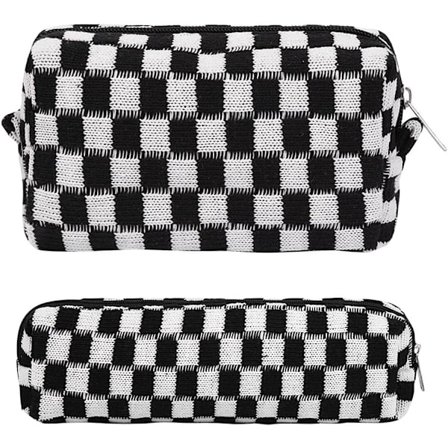 2 stk. ternede kosmetiktasker penalhus bærbar rejse toilettaske ternede penalhuse makeupbørster opbevaringspose papirorganisator