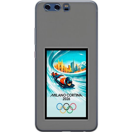 Yhteensopiva Puhelinkuori Huawei P10 Dynaaminen kelkkailija tai skeleton-ajaja jääkanavalla Milanon Cortina 2026 kanssa, kaupunkinäkymä ja olympialais