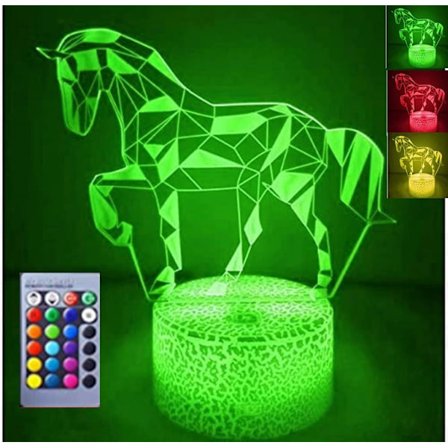WJ 3D Hevos Yövalo Pöytä Työpöytä Optinen Illuusio Lamput 16 Väriä Vaihtavat Valot LED-pöytälamppu Joulu Koti Rakkaus Syntymäpäivä Lapset Lapset 