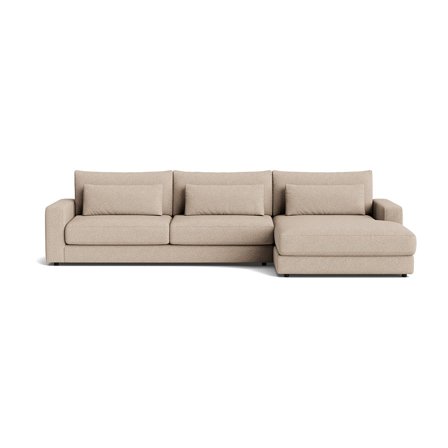 Sevilla chaiselong sofa, højrevendt - Loop Beige - 332x167x85cm - Sofa m/3 ekstra puder, bred chaiselong, pocket fjedre & blød/medium komfort