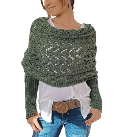 Kabelstrikket sweater-tørklæde med ærmer, dobbelt ærme-wrap-sjal til kvinder, lysegrøn 260 cm