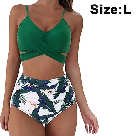 Bikinisett for kvinner med høy midje, bandasje, todelt, push-up, kryss-mønster, badetøy for kvinner