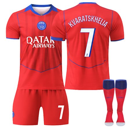 25-26 Paris Saint-Germain F.C. Tredje NO.7 KVARATSKHELIA Sæt Børn Voksen Fodboldudstyr med Sokker