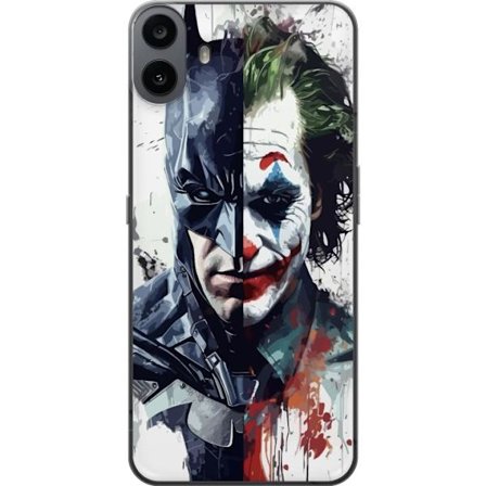 Kompatibel Mobilcover til Nothing Nothing CMF Phone 1 Delt portræt af Batman og Joker i dramatisk illustration, ikonisk superhelte motiv med mørk ku