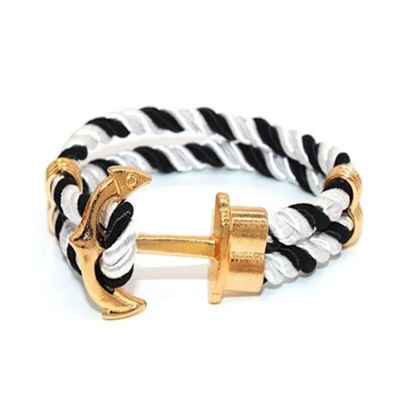 Trendigt Armband Rep med Ankare i Metall Svart/Vit/Guld