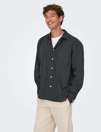 ONLY & SONS Onsbarry Rlx Popplin Stripe Ls Cf - Black - L