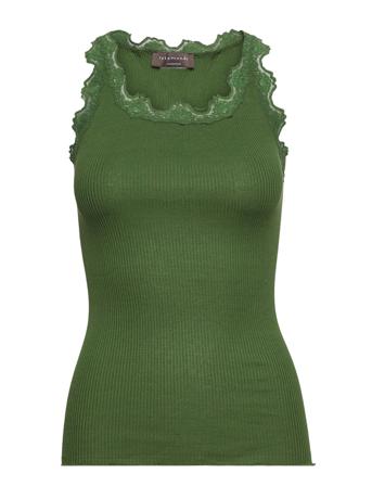 Silk Top W/ Lace T-shirts & Tops Sleeveless Grønn Rosemunde
