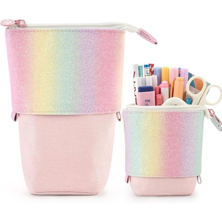 Søt regnbue blyantveske for jenter barn myk penn boks teleskopisk S